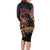 Floral Polynesian Hibiscus Tattoo Family Matching Long Sleeve Bodycon Dress and Hawaiian Shirt Peach Gradient Style