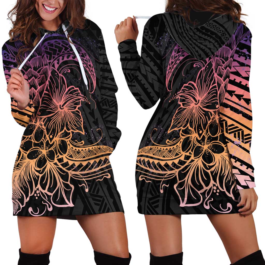 Floral Polynesian Hibiscus Tattoo Hoodie Dress Peach Gradient Style LT9 - Polynesian Pride