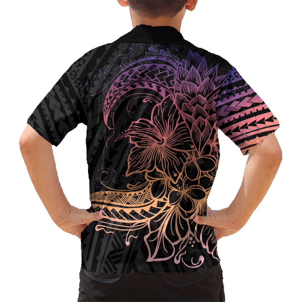 Floral Polynesian Hibiscus Tattoo Kid Hawaiian Shirt Peach Gradient Style LT9 - Polynesian Pride