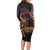 Floral Polynesian Hibiscus Tattoo Long Sleeve Bodycon Dress Peach Gradient Style