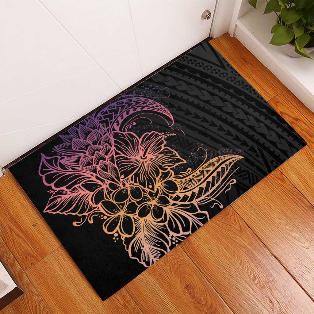 Floral Polynesian Hibiscus Tattoo Rubber Doormat Peach Gradient Style LT9 - Polynesian Pride