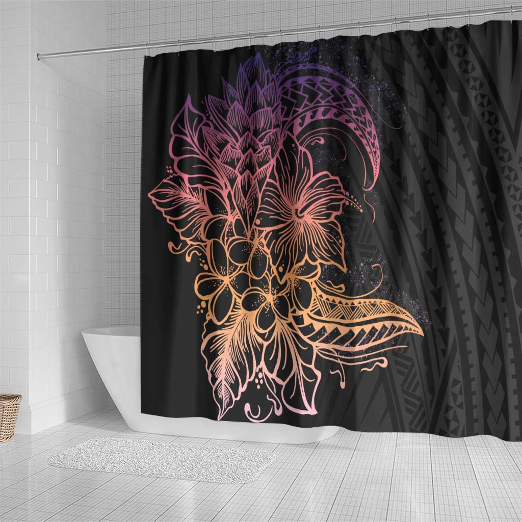 Floral Polynesian Hibiscus Tattoo Shower Curtain Peach Gradient Style LT9 - Polynesian Pride