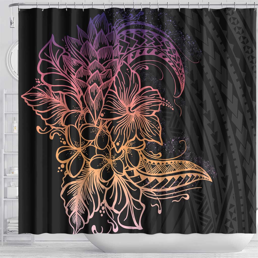 Floral Polynesian Hibiscus Tattoo Shower Curtain Peach Gradient Style LT9 - Polynesian Pride
