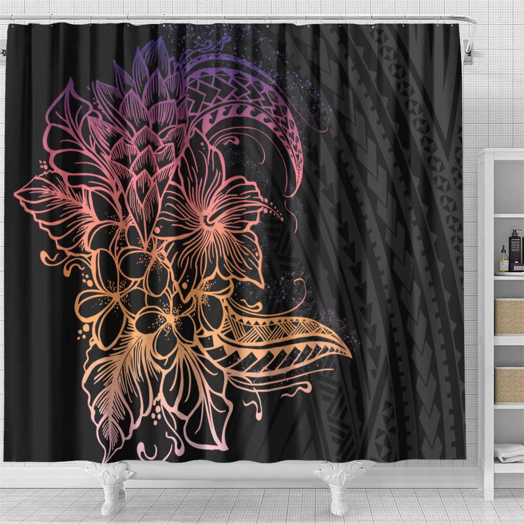 Floral Polynesian Hibiscus Tattoo Shower Curtain Peach Gradient Style LT9 - Polynesian Pride