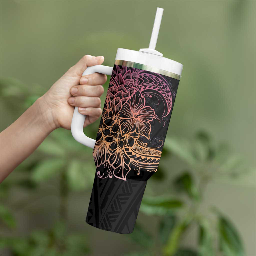 Floral Polynesian Hibiscus Tattoo Tumbler With Handle Peach Gradient Style LT9 - Polynesian Pride