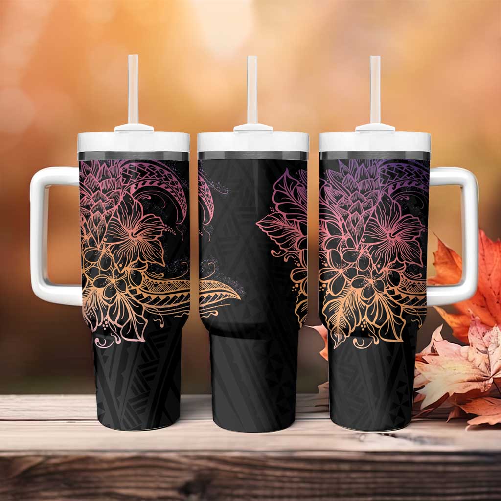 Floral Polynesian Hibiscus Tattoo Tumbler With Handle Peach Gradient Style LT9 - Polynesian Pride