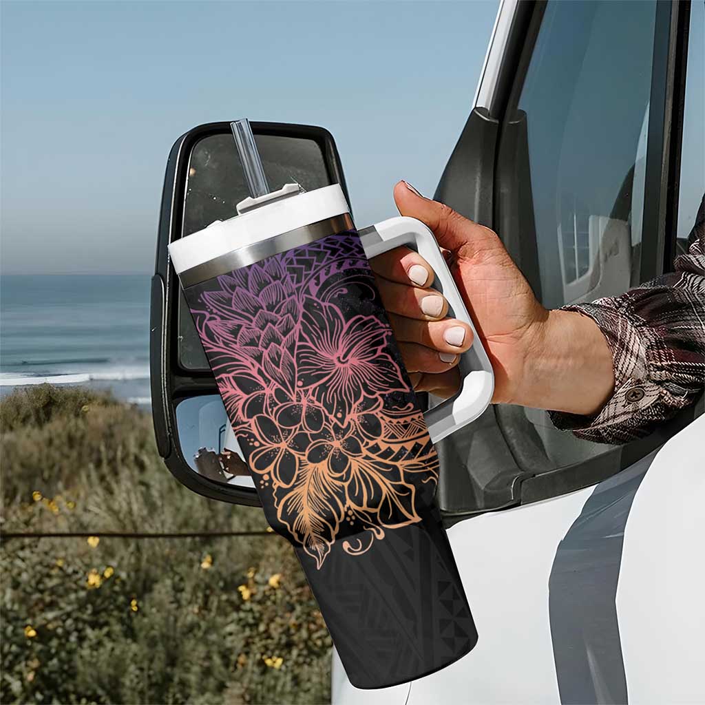 Floral Polynesian Hibiscus Tattoo Tumbler With Handle Peach Gradient Style LT9 - Polynesian Pride