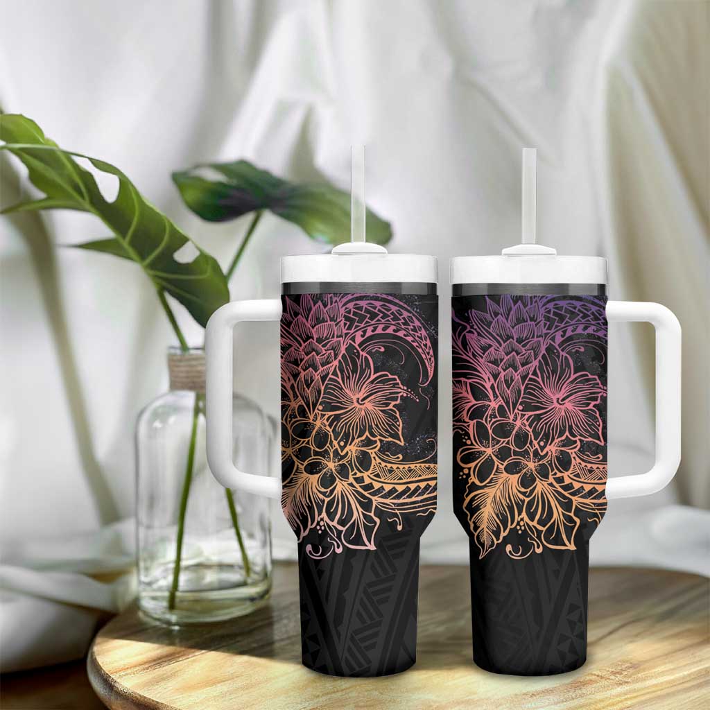 Floral Polynesian Hibiscus Tattoo Tumbler With Handle Peach Gradient Style LT9 - Polynesian Pride