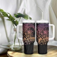 Floral Polynesian Hibiscus Tattoo Tumbler With Handle Peach Gradient Style LT9 - Polynesian Pride