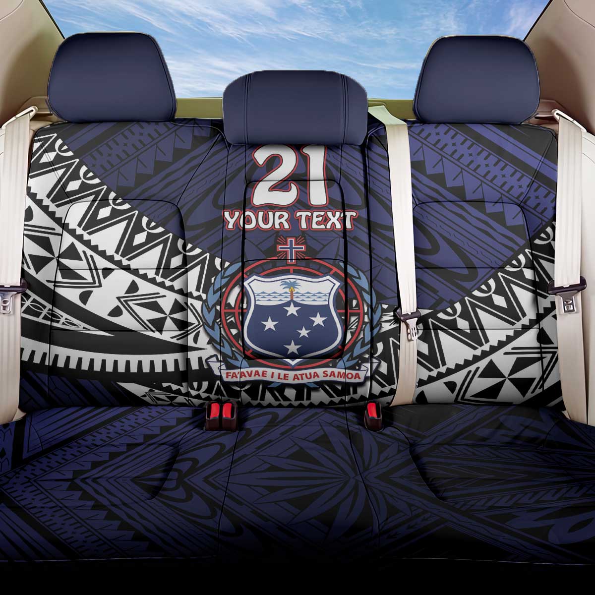 Custom Samoa Rugby Pacific Back Car Seat Cover Samoan Warrior Tribal Pattern LT9 One Size Blue - Polynesian Pride