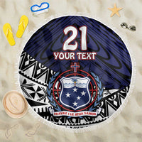 Custom Samoa Rugby Pacific Beach Blanket Samoan Warrior Tribal Pattern LT9 One Size 150cm Blue - Polynesian Pride
