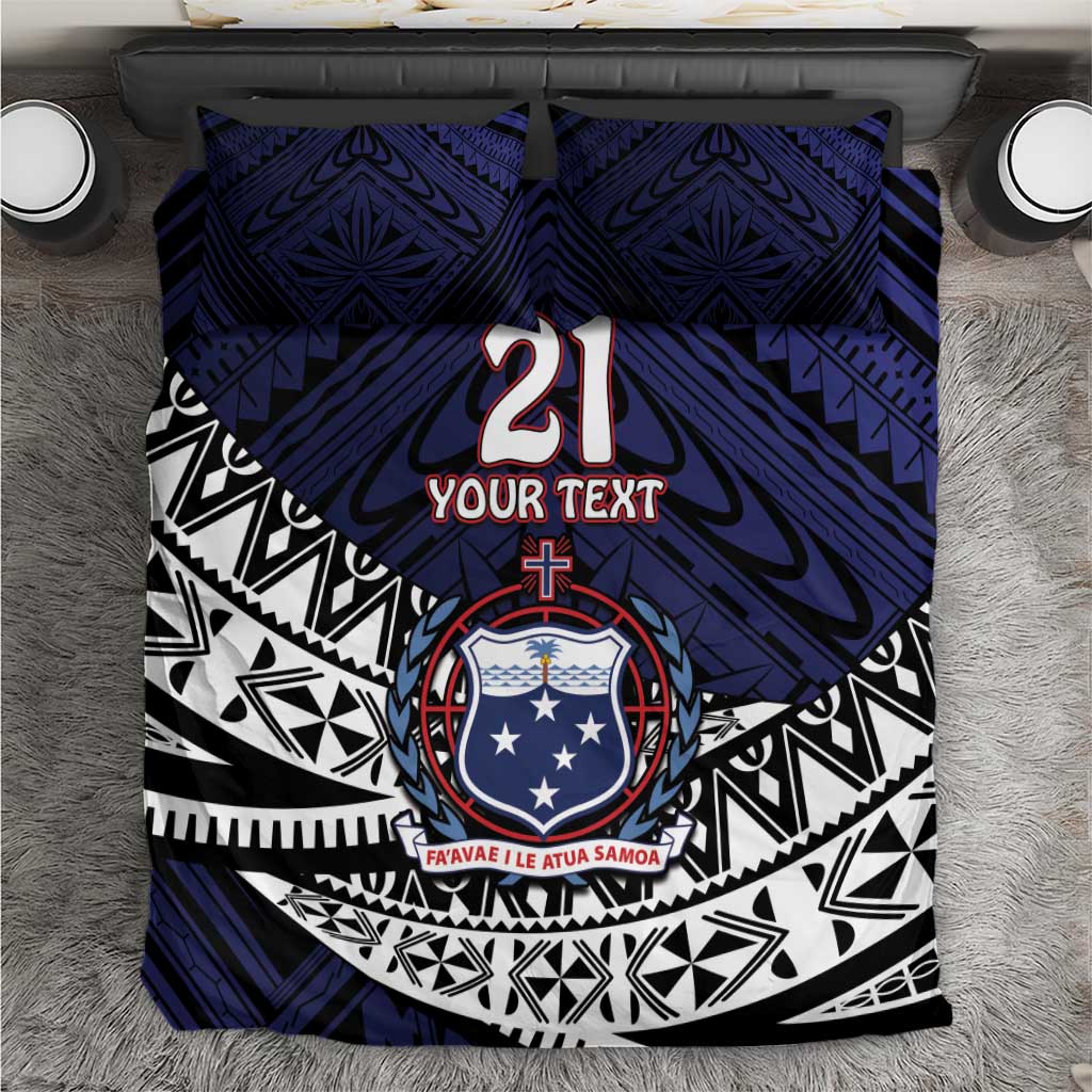 Custom Samoa Rugby Pacific Bedding Set Samoan Warrior Tribal Pattern LT9 Blue - Polynesian Pride