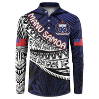 Custom Samoa Rugby Pacific Button Sweatshirt Samoan Warrior Tribal Pattern LT9 Blue - Polynesian Pride