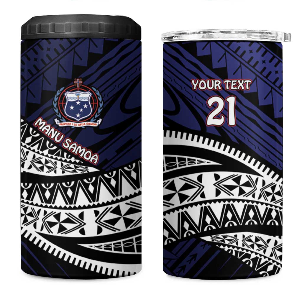 Custom Samoa Rugby Pacific 4 in 1 Can Cooler Tumbler Samoan Warrior Tribal Pattern LT9 One Size: 16 oz Blue - Polynesian Pride