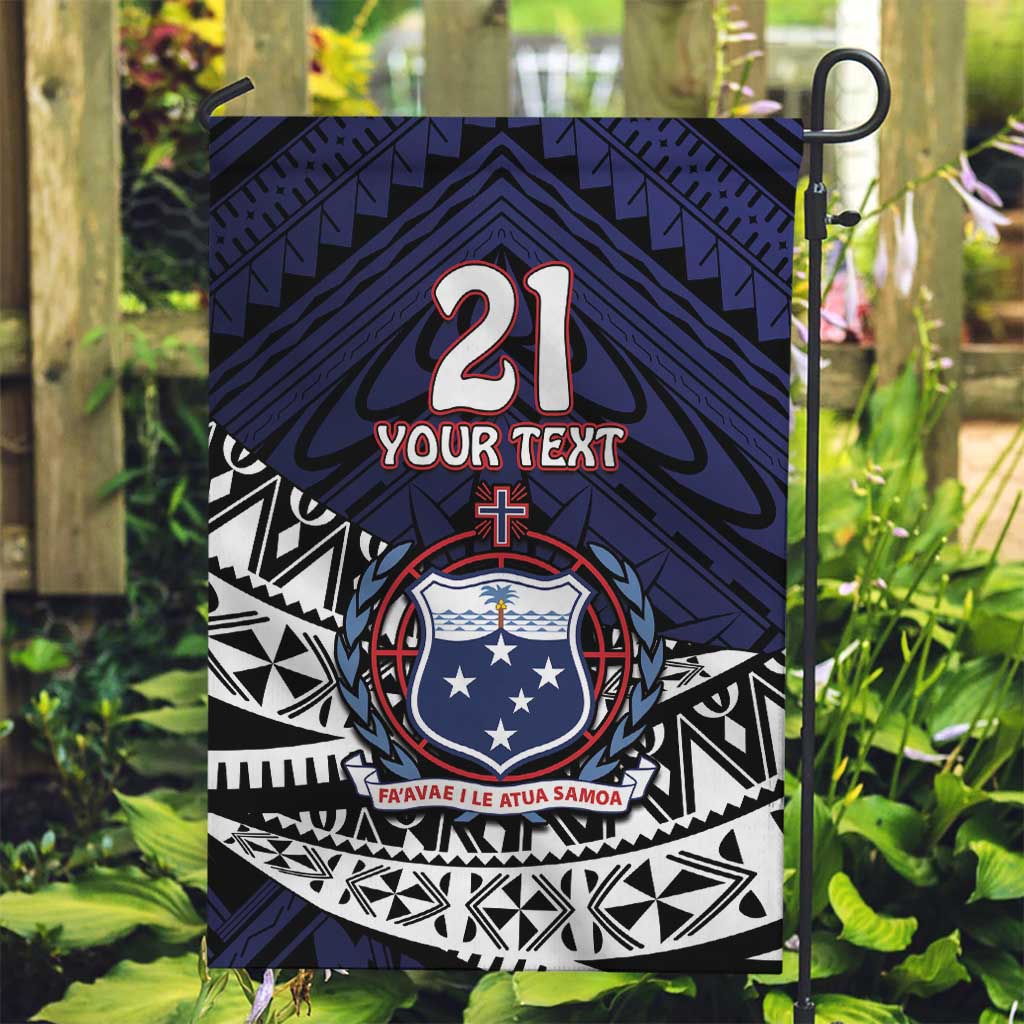 Custom Samoa Rugby Pacific Garden Flag Samoan Warrior Tribal Pattern LT9 Garden Flag Blue - Polynesian Pride