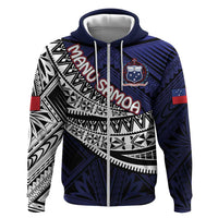Custom Samoa Rugby Pacific Hoodie Samoan Warrior Tribal Pattern LT9 Zip Hoodie Blue - Polynesian Pride