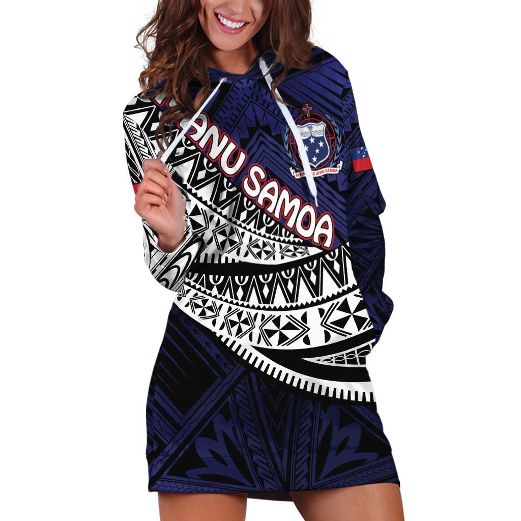 Custom Samoa Rugby Pacific Hoodie Dress Samoan Warrior Tribal Pattern