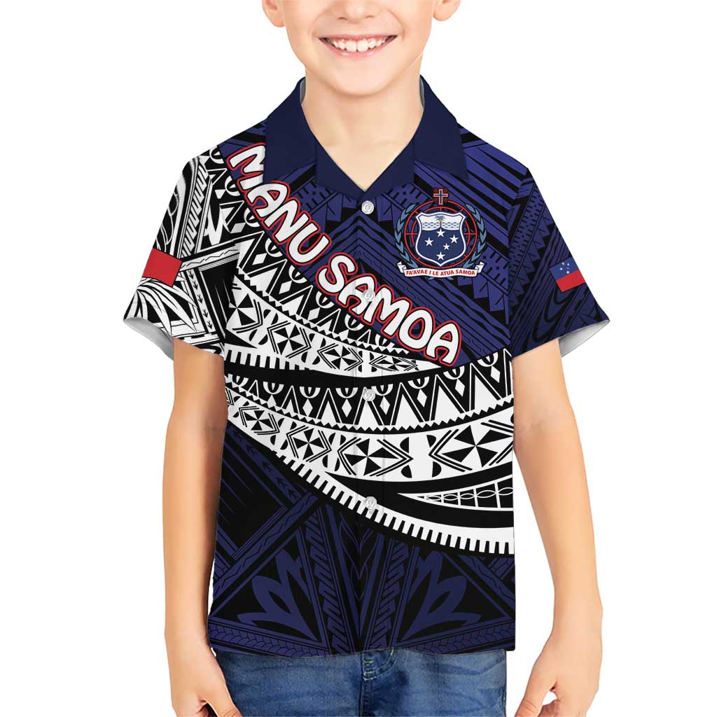 Custom Samoa Rugby Pacific Kid Hawaiian Shirt Samoan Warrior Tribal Pattern LT9 Kid Blue - Polynesian Pride