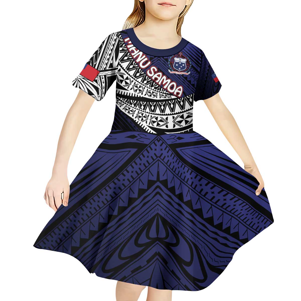 Custom Samoa Rugby Pacific Kid Short Sleeve Dress Samoan Warrior Tribal Pattern LT9 - Polynesian Pride