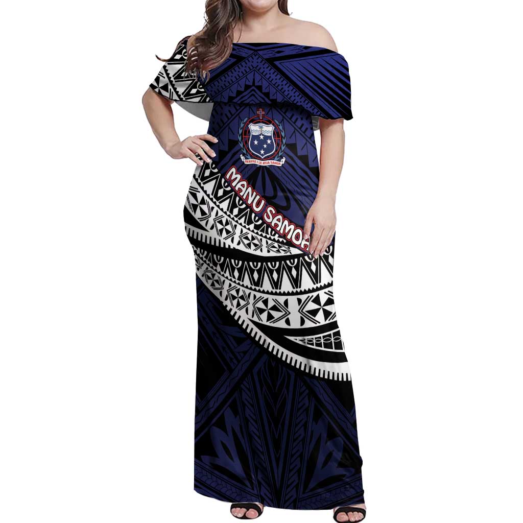 Custom Samoa Rugby Pacific Off Shoulder Maxi Dress Samoan Warrior Tribal Pattern