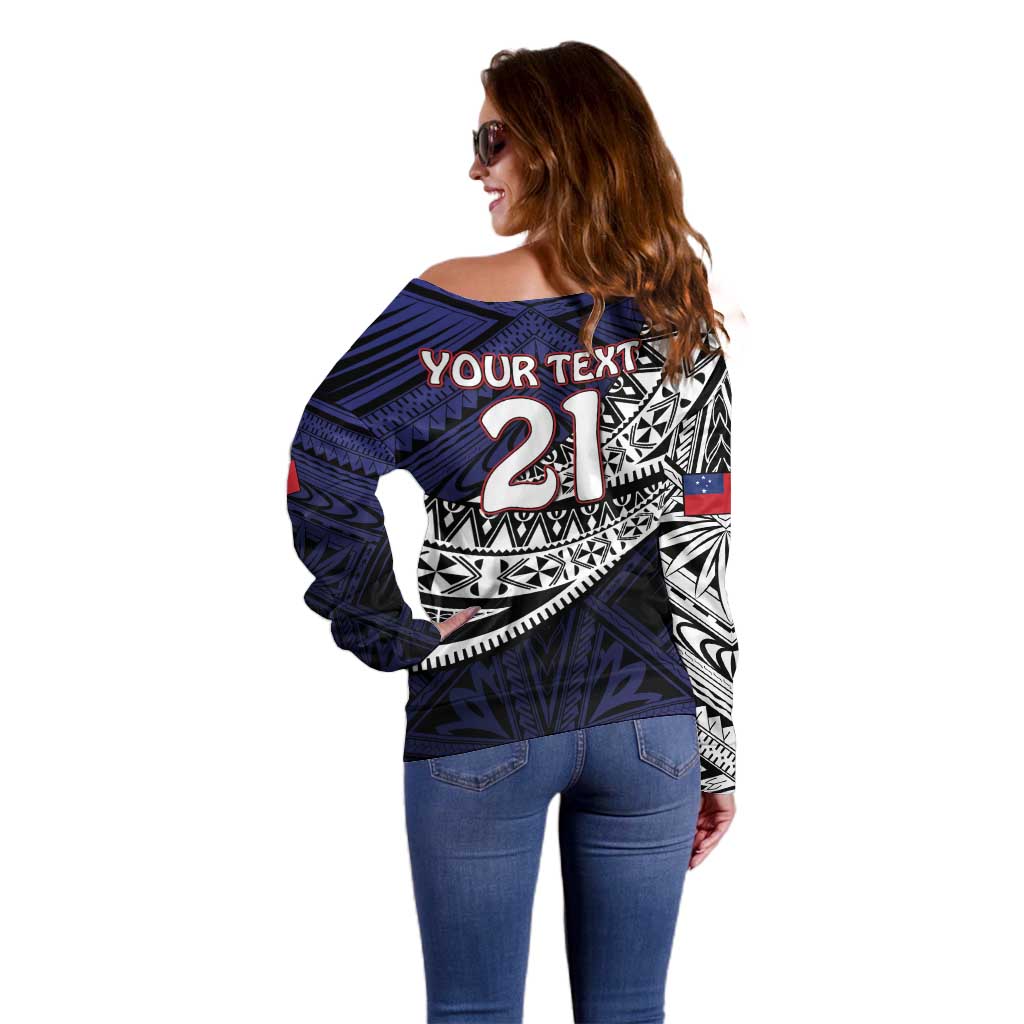 Custom Samoa Rugby Pacific Off Shoulder Sweater Samoan Warrior Tribal Pattern LT9 - Polynesian Pride