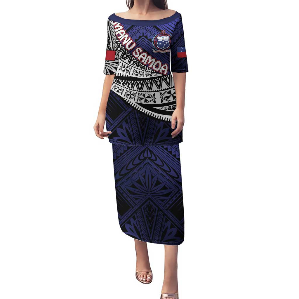 Custom Samoa Rugby Pacific Puletasi Samoan Warrior Tribal Pattern LT9 Long Dress Blue - Polynesian Pride
