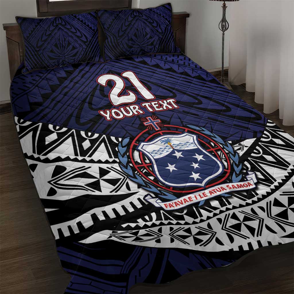 Custom Samoa Rugby Pacific Quilt Bed Set Samoan Warrior Tribal Pattern LT9 Blue - Polynesian Pride