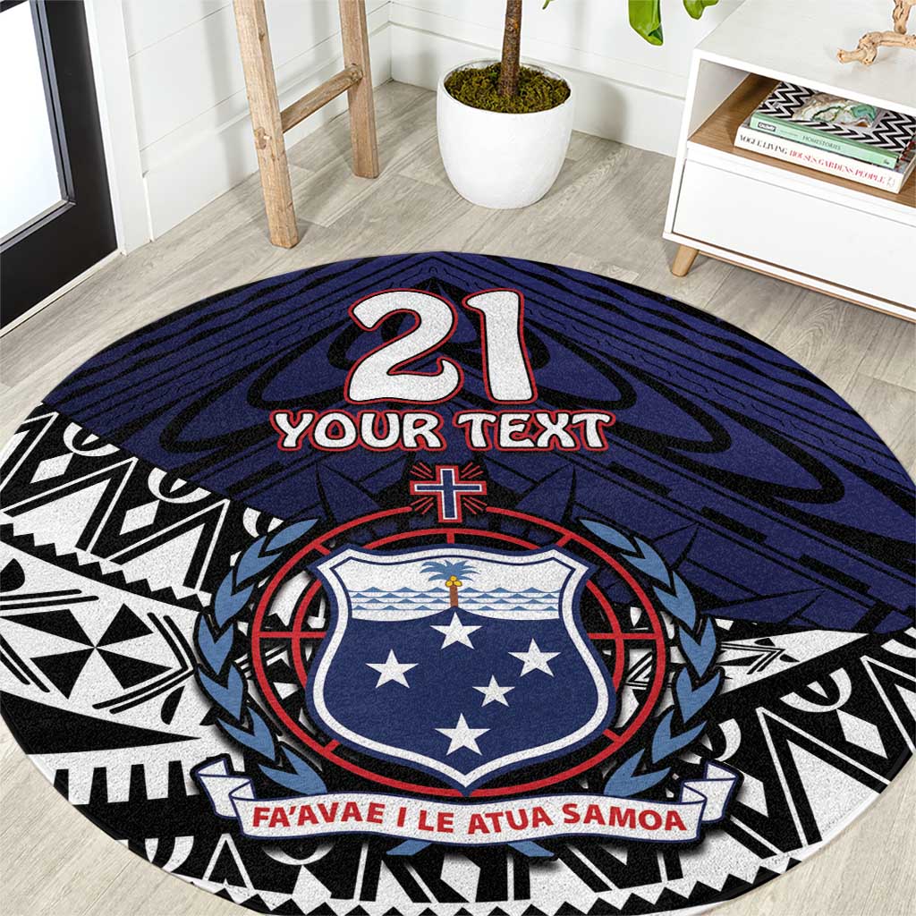 Custom Samoa Rugby Pacific Round Carpet Samoan Warrior Tribal Pattern LT9 Blue - Polynesian Pride