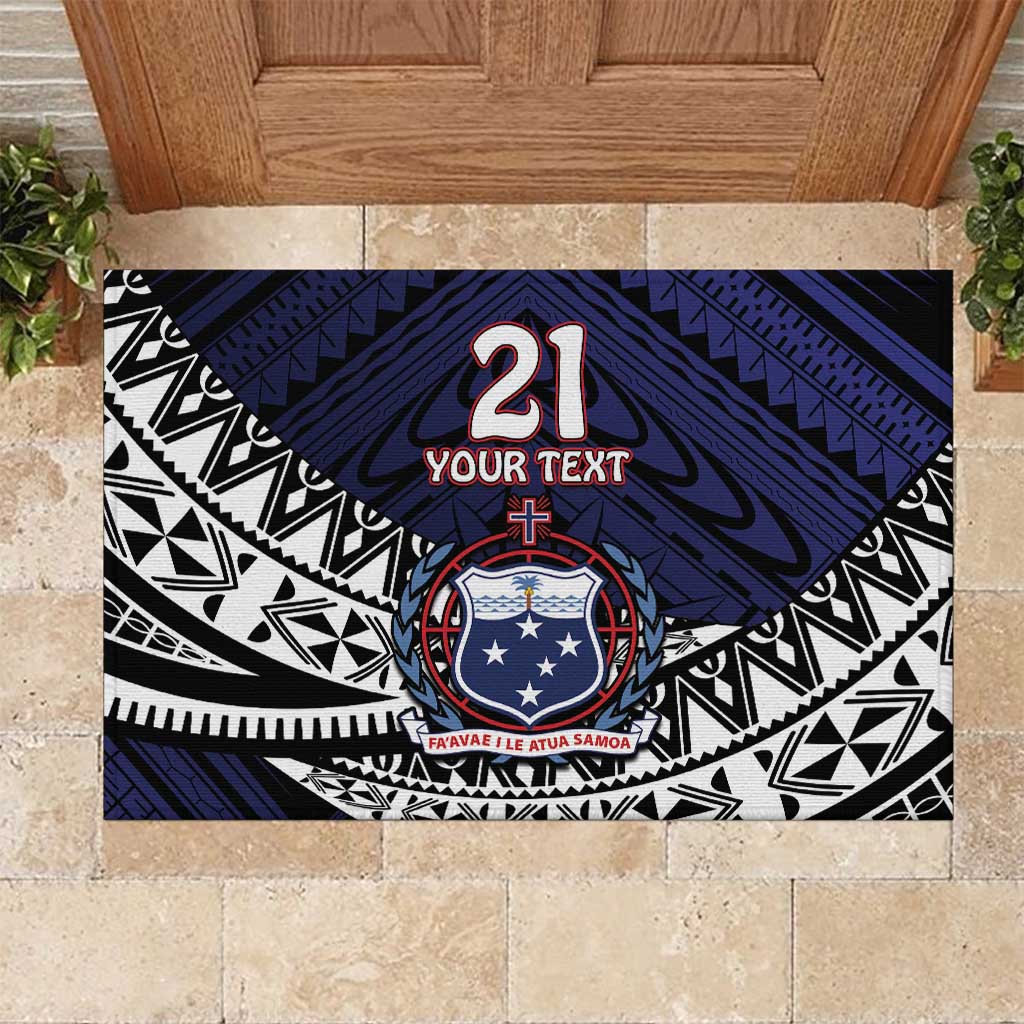 Custom Samoa Rugby Pacific Rubber Doormat Samoan Warrior Tribal Pattern LT9 Blue - Polynesian Pride