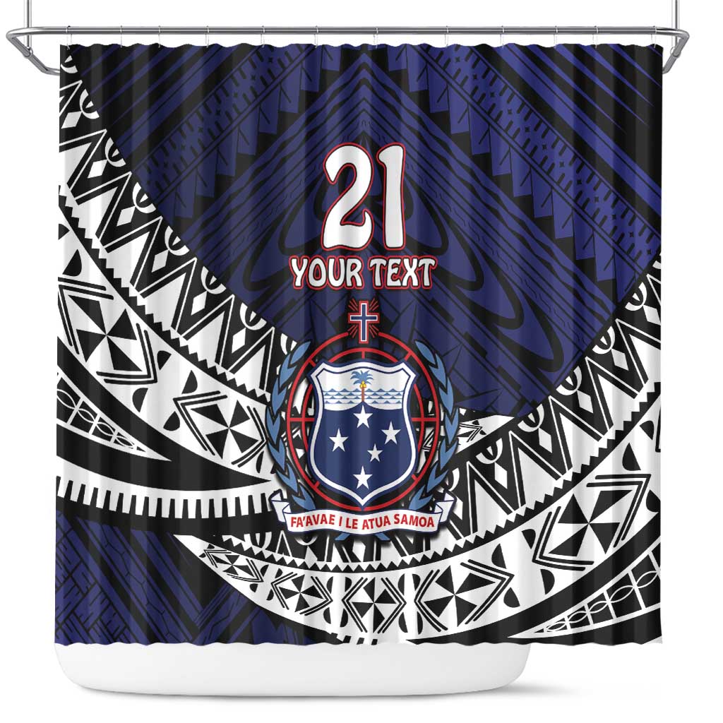 Custom Samoa Rugby Pacific Shower Curtain Samoan Warrior Tribal Pattern LT9 Blue - Polynesian Pride