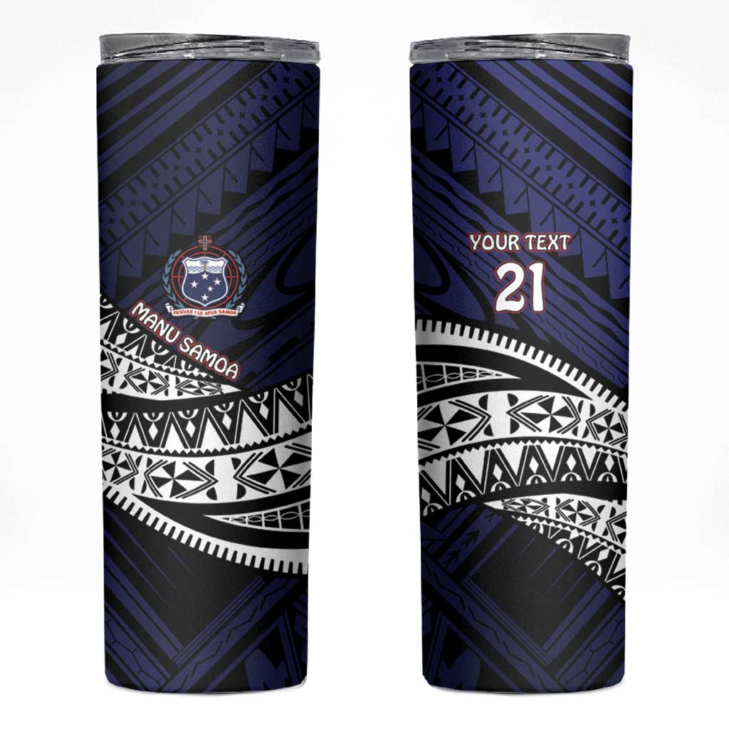 Custom Samoa Rugby Pacific Skinny Tumbler Samoan Warrior Tribal Pattern LT9 Blue - Polynesian Pride