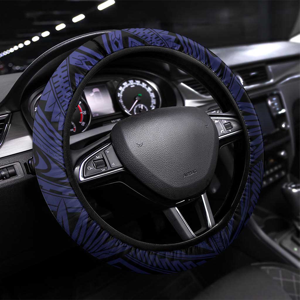 Samoa Rugby Pacific Steering Wheel Cover Samoan Warrior Tribal Pattern LT9 Universal Fit Blue - Polynesian Pride