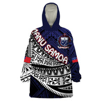 Custom Samoa Rugby Pacific Wearable Blanket Hoodie Samoan Warrior Tribal Pattern LT9 One Size Blue - Polynesian Pride