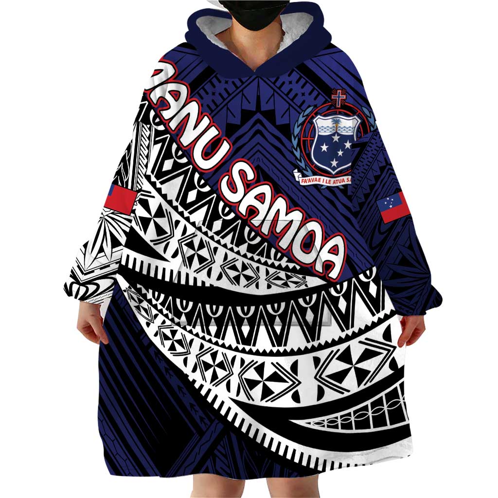 Custom Samoa Rugby Pacific Wearable Blanket Hoodie Samoan Warrior Tribal Pattern LT9 - Polynesian Pride