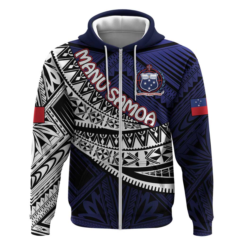 Custom Samoa Rugby Pacific Zip Hoodie Samoan Warrior Tribal Pattern LT9 Zip Hoodie Blue - Polynesian Pride