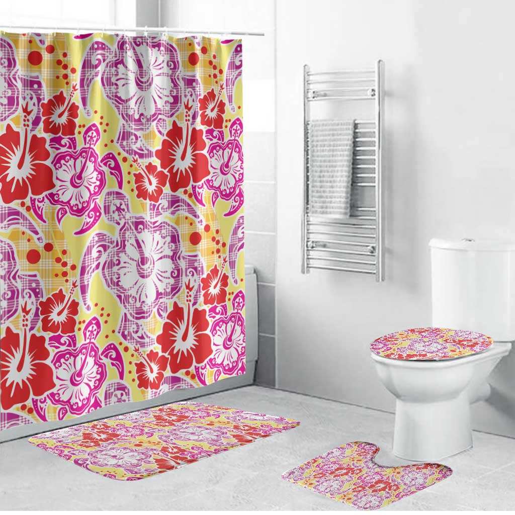 Palaka with Honu and Hibiscus Bathroom Set Hawaiian Heritage Spirit LT9 Bathroom Set (4 pcs) Red - Polynesian Pride