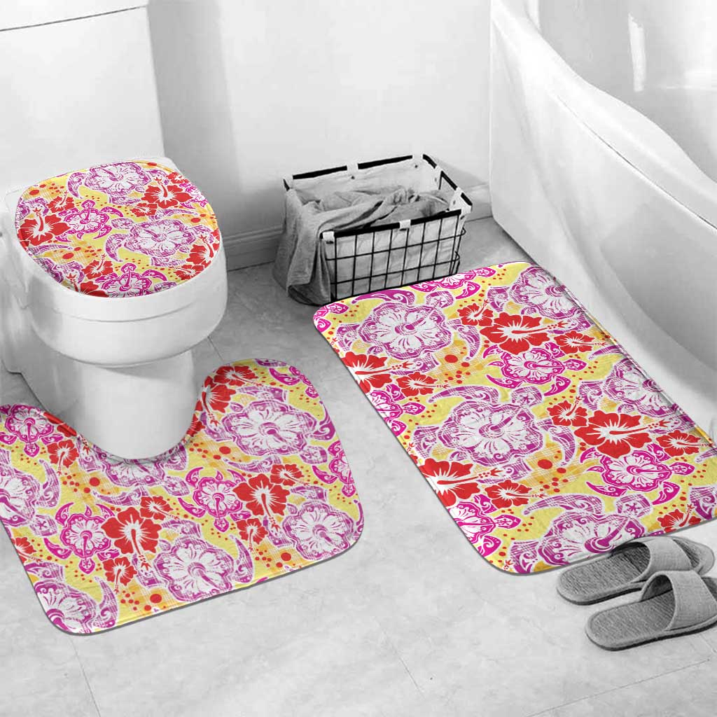 Palaka with Honu and Hibiscus Bathroom Set Hawaiian Heritage Spirit LT9 Mat Set Only (3 pcs) One Size Red - Polynesian Pride