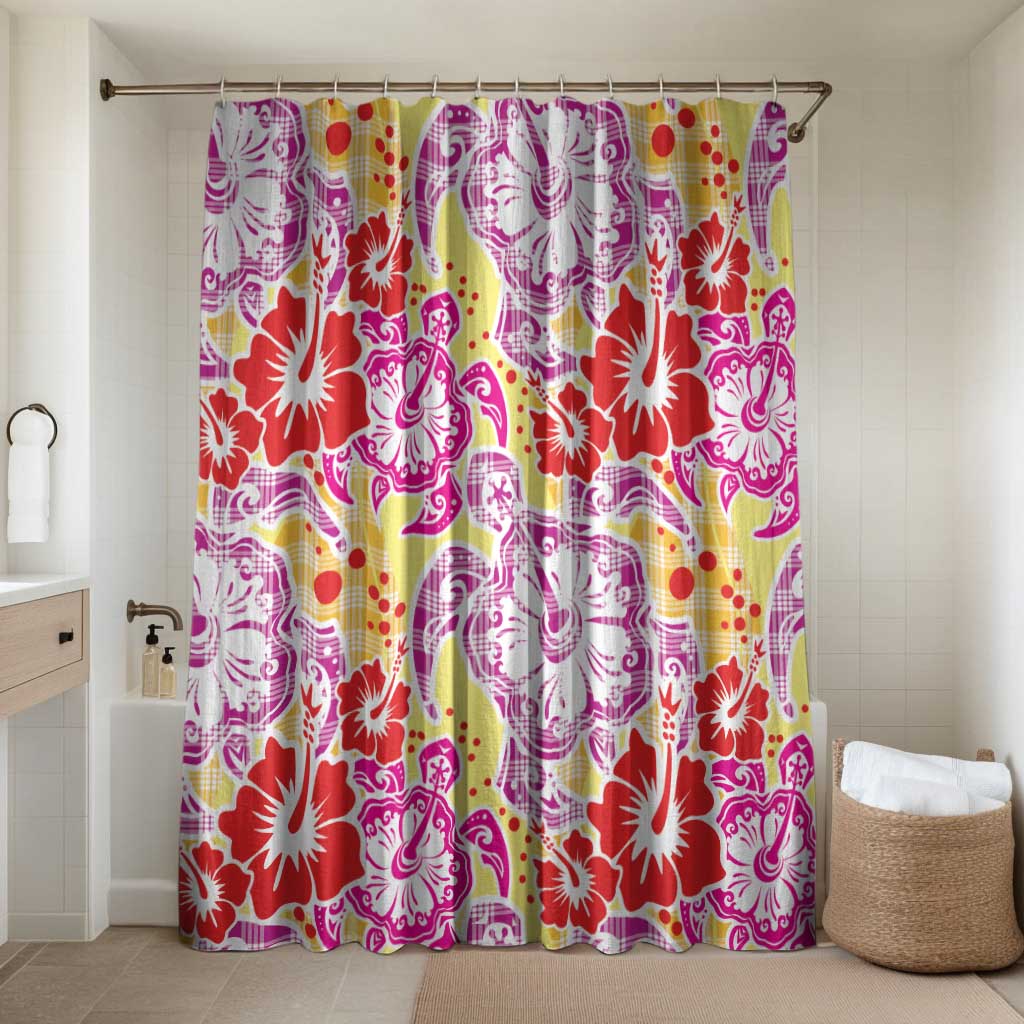 Palaka with Honu and Hibiscus Bathroom Set Hawaiian Heritage Spirit LT9 Shower Curtain Only Red - Polynesian Pride