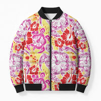 Palaka with Honu and Hibiscus Bomber Puffer Jacket Hawaiian Heritage Spirit LT9 Unisex Red - Polynesian Pride