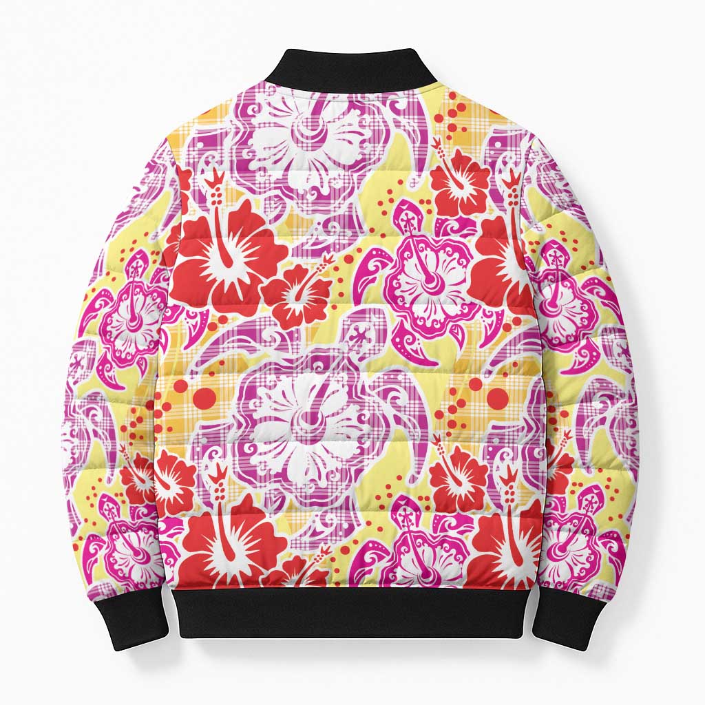 Palaka with Honu and Hibiscus Bomber Puffer Jacket Hawaiian Heritage Spirit LT9 - Polynesian Pride