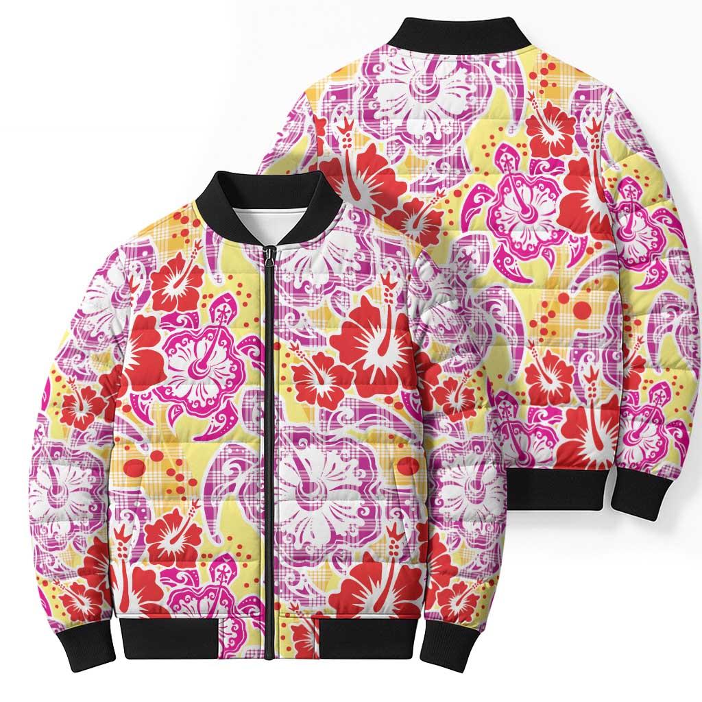 Palaka with Honu and Hibiscus Bomber Puffer Jacket Hawaiian Heritage Spirit LT9 - Polynesian Pride