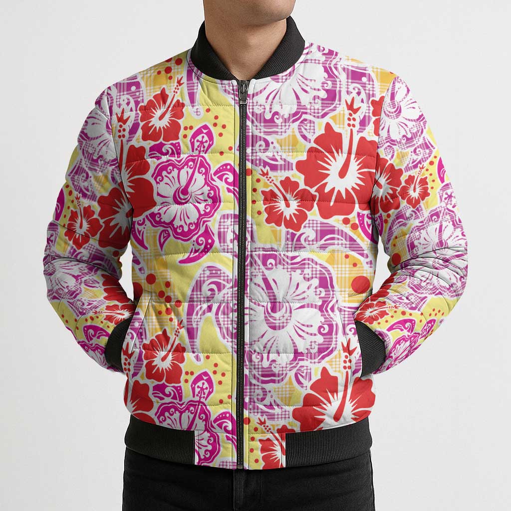 Palaka with Honu and Hibiscus Bomber Puffer Jacket Hawaiian Heritage Spirit LT9 - Polynesian Pride