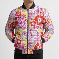 Palaka with Honu and Hibiscus Bomber Puffer Jacket Hawaiian Heritage Spirit LT9 - Polynesian Pride