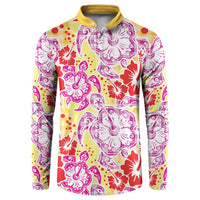 Palaka with Honu and Hibiscus Button Sweatshirt Hawaiian Heritage Spirit LT9 Red - Polynesian Pride