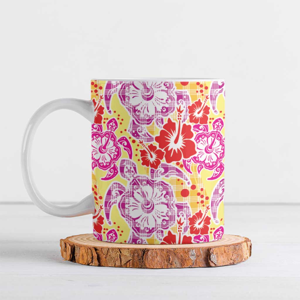 Palaka with Honu and Hibiscus Ceramic Mug Hawaiian Heritage Spirit LT9 Red - Polynesian Pride