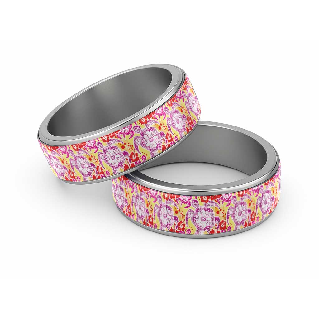 Palaka with Honu and Hibiscus Classic Ring Hawaiian Heritage Spirit LT9 Sliver Red - Polynesian Pride