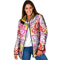 Palaka with Honu and Hibiscus Padded Jacket Hawaiian Heritage Spirit LT9 Women Red - Polynesian Pride