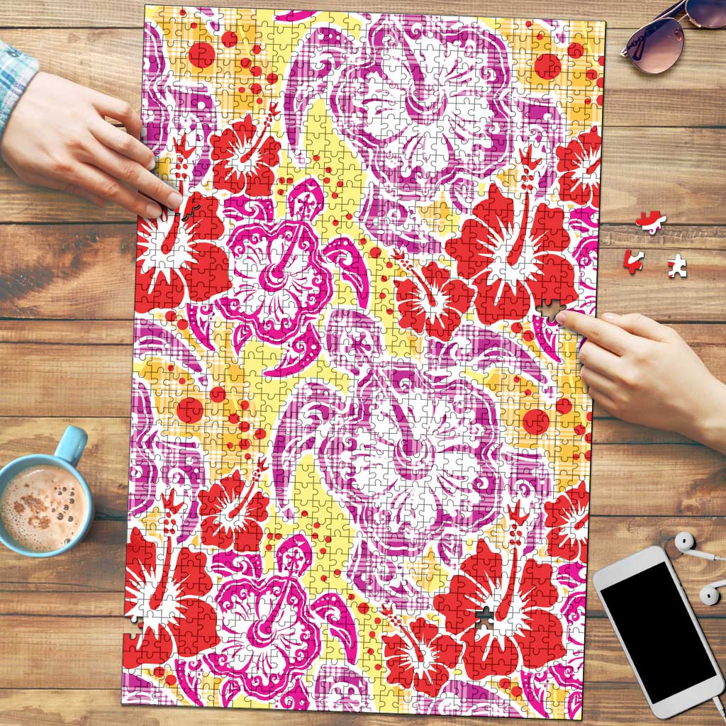 Palaka with Honu and Hibiscus Puzzle Hawaiian Heritage Spirit LT9 Red - Polynesian Pride