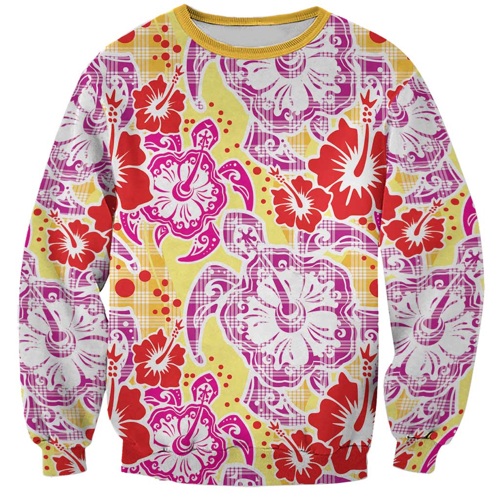 Palaka with Honu and Hibiscus Sweatshirt Hawaiian Heritage Spirit LT9 Unisex Red - Polynesian Pride