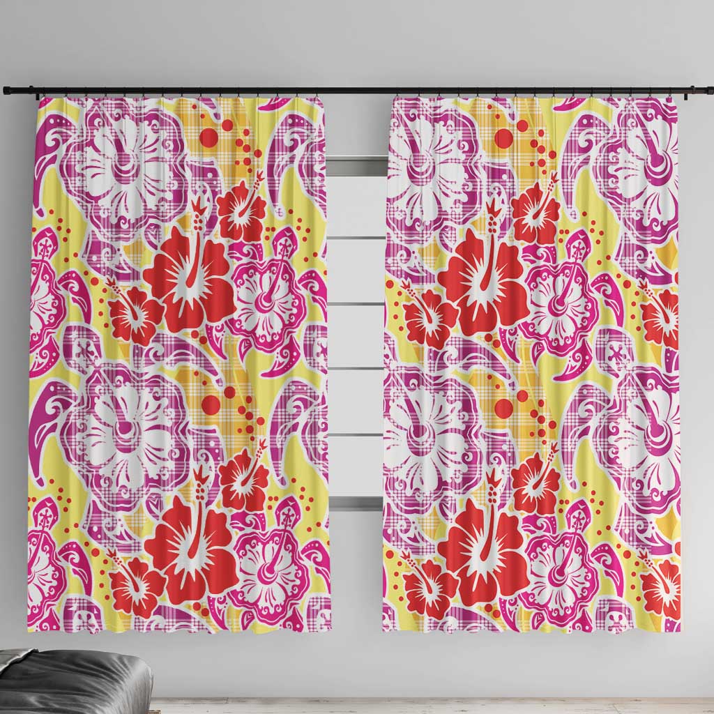 Palaka with Honu and Hibiscus Window Curtain Hawaiian Heritage Spirit LT9 With Hooks Red - Polynesian Pride